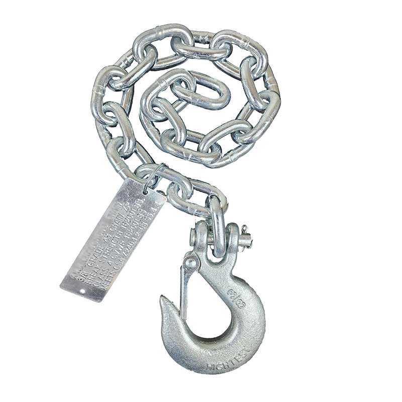 3/8" x 35" Silver Grade 70 Trailer Safety Chains 24000 lbs with Clevis Slip Hook Latches